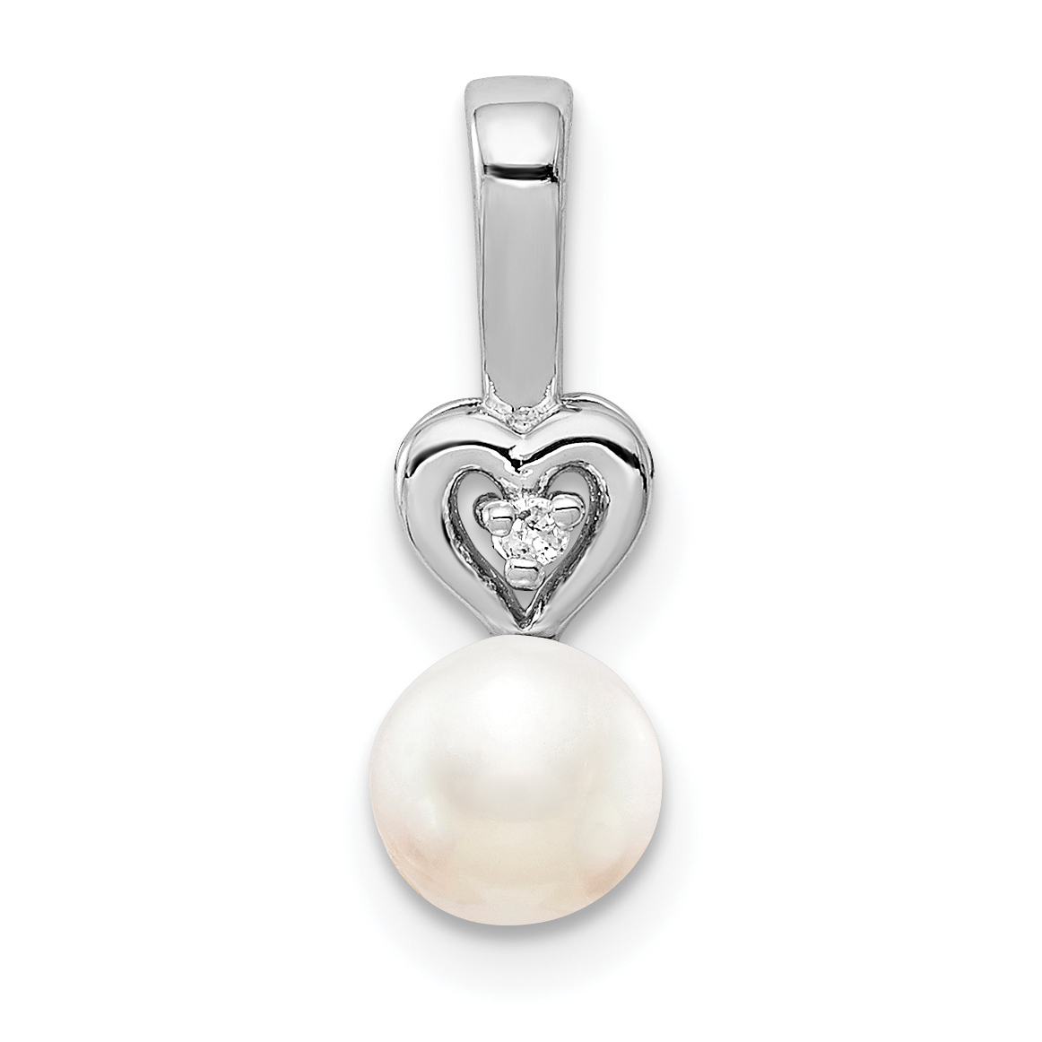 Sterling Silver Rhodium-plated FW Cultured Pearl & Diam. Pendant (QBPD23JUN)