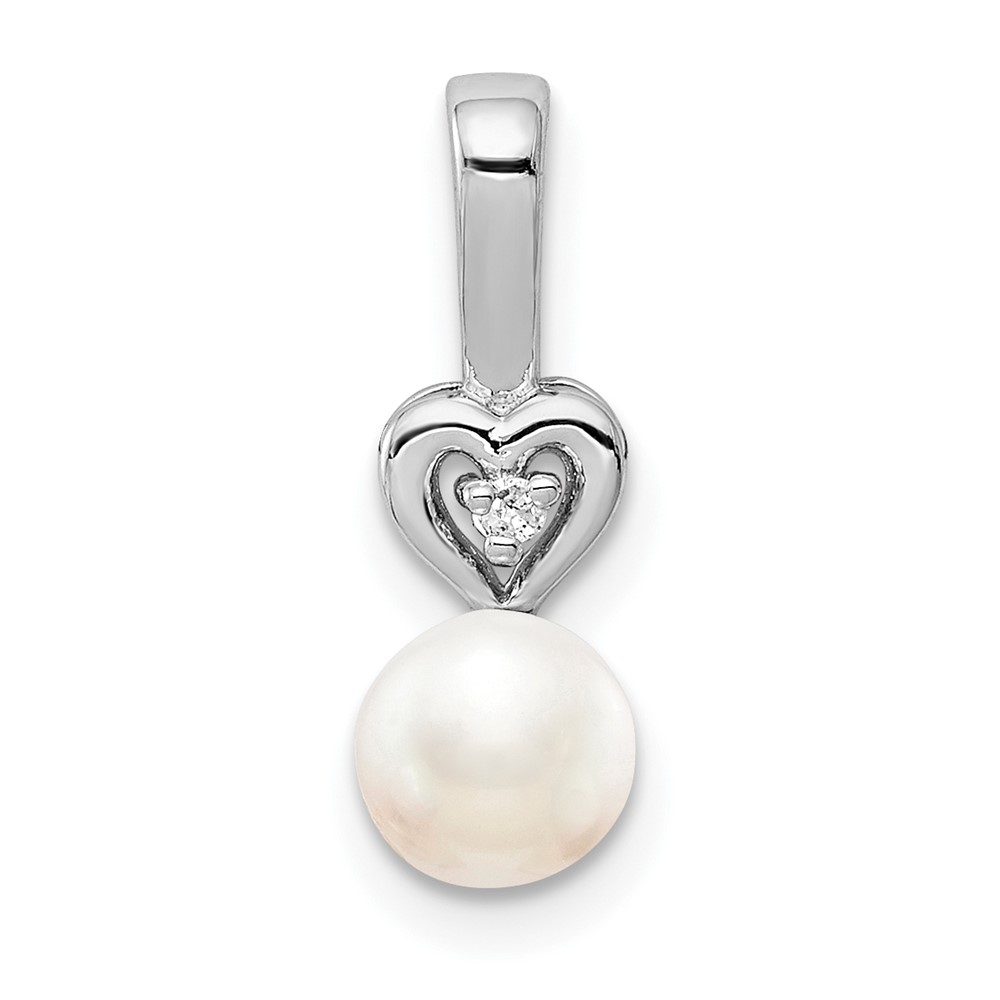 Sterling Silver Rhodium-plated FW Cultured Pearl & Diam. Pendant (QBPD23JUN)