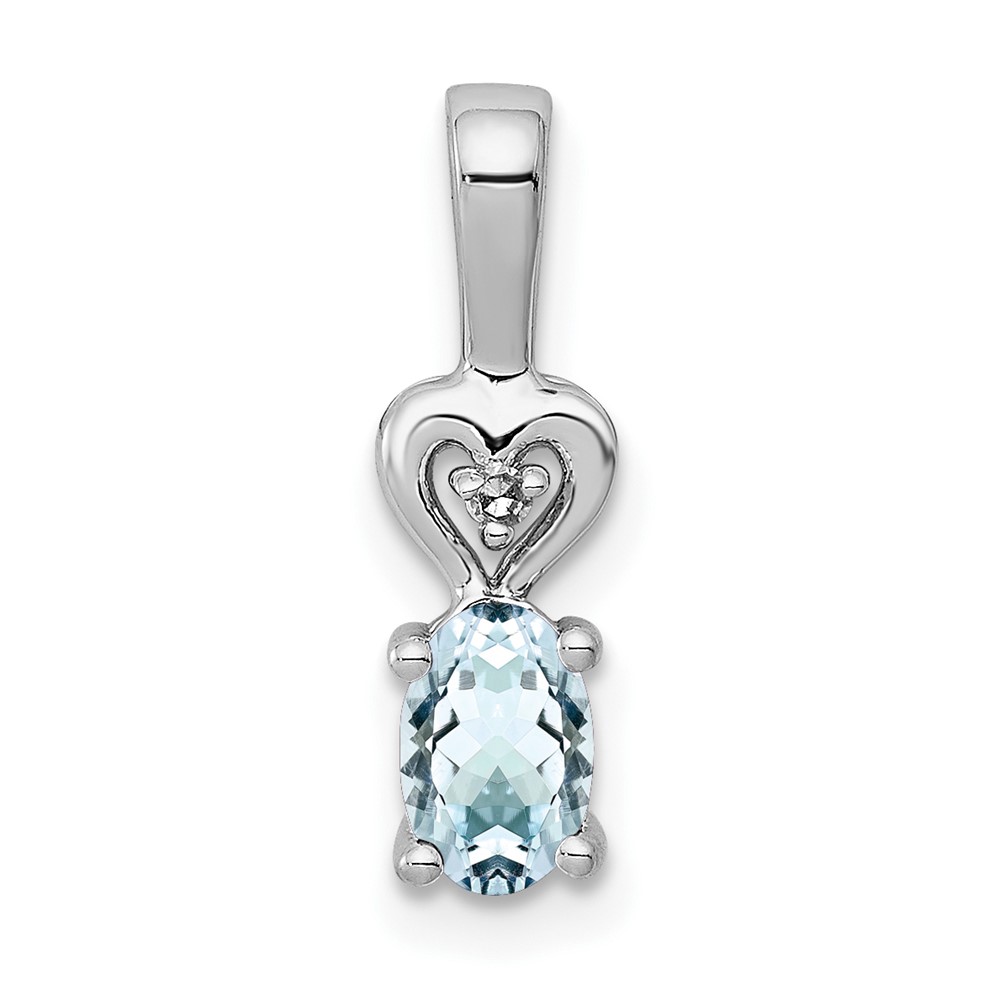 Sterling Silver Rhodium-plated Aquamarine & Diam. Pendant (QBPD23MAR)