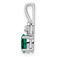 Sterling Silver Rhodium-plated Created Emerald & Diam. Pendant view 2