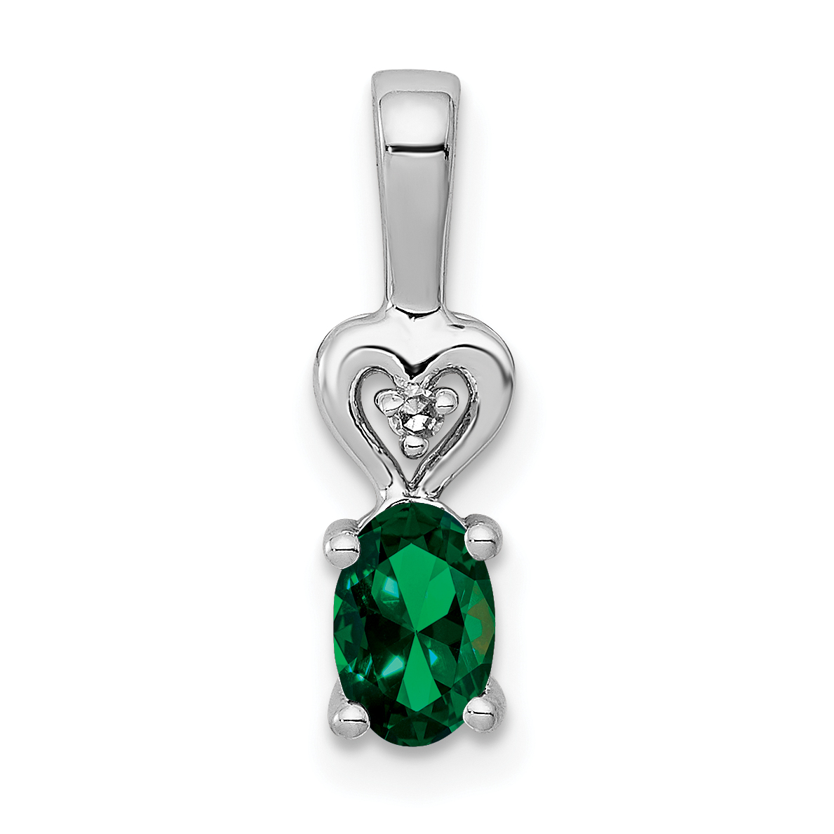 Sterling Silver Rhodium-plated Created Emerald & Diam. Pendant (QBPD23MAY)