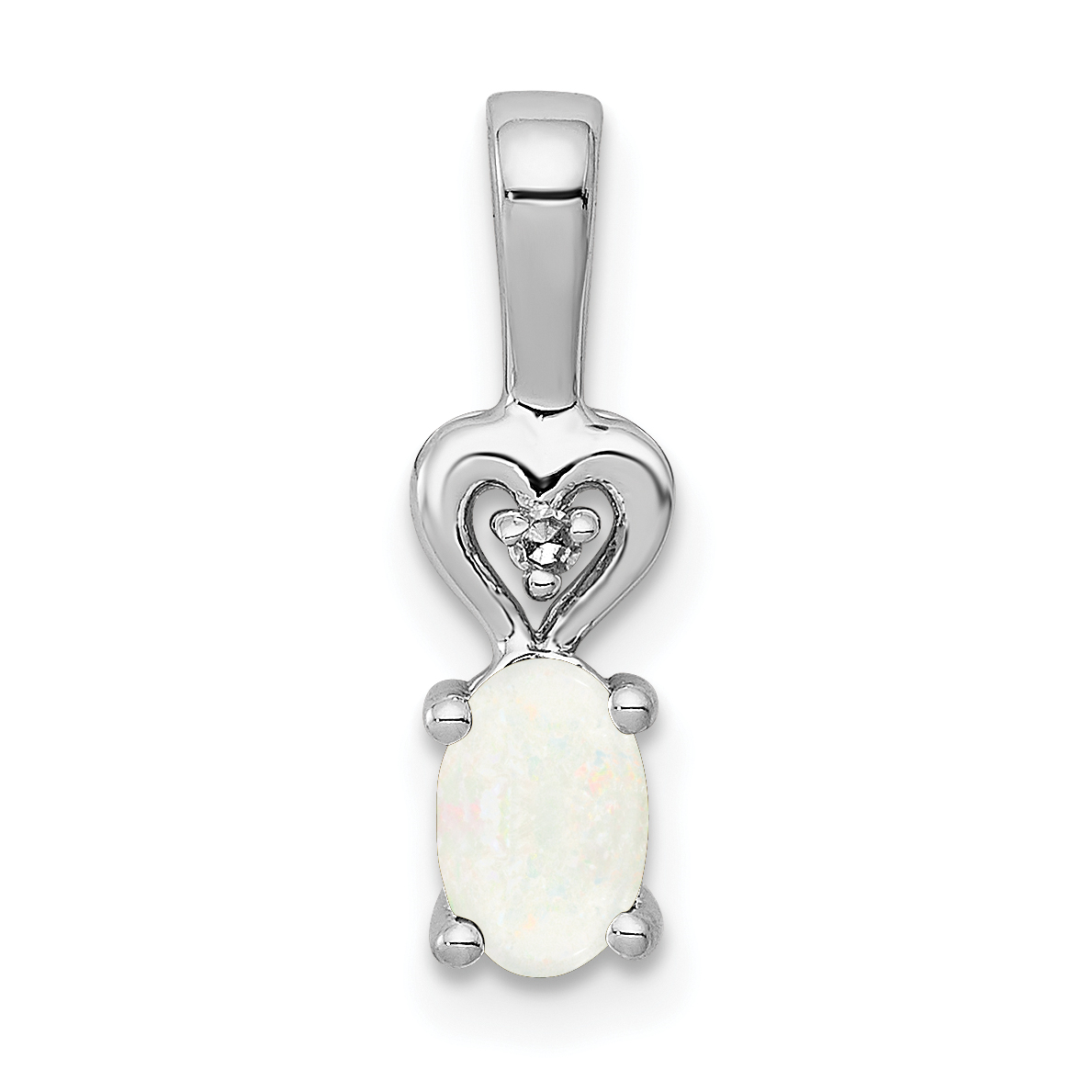Sterling Silver Rhodium-plated Created Opal & Diam. Pendant (QBPD23OCT)