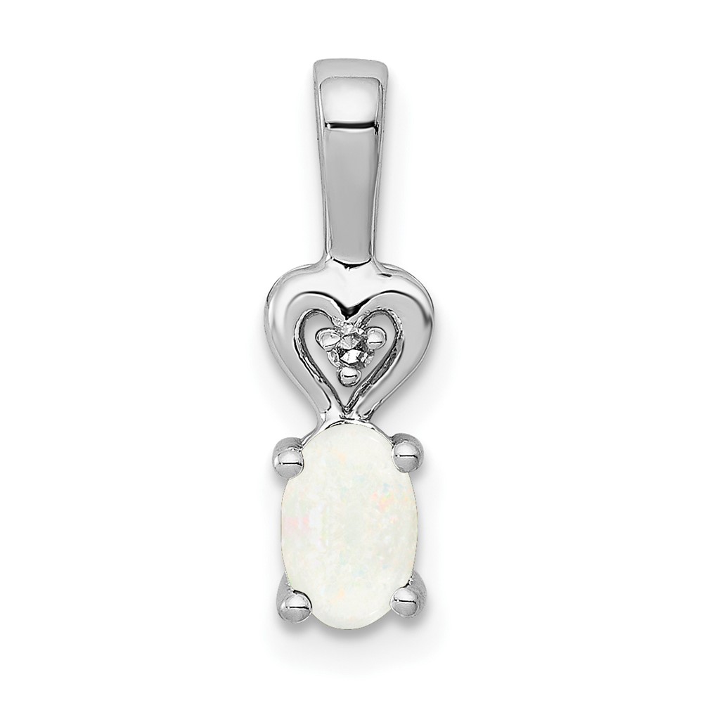 Sterling Silver Rhodium-plated Created Opal & Diam. Pendant (QBPD23OCT)
