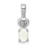 Sterling Silver Rhodium-plated Created Opal & Diam. Pendant view 1