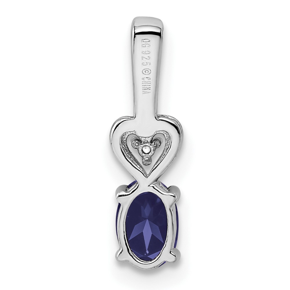 Sterling Silver Rhodium-plated Created Sapphire & Diam. Pendant (QBPD23SEP)