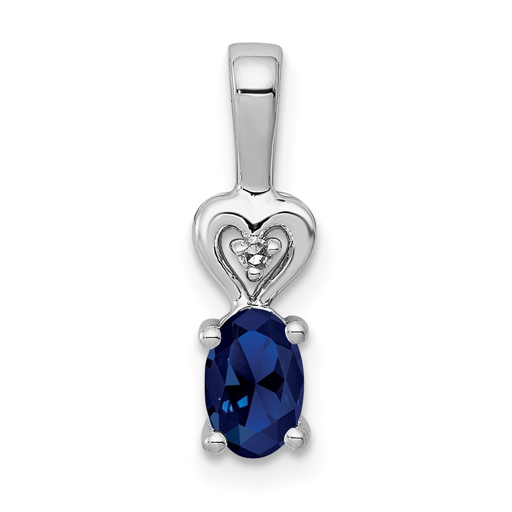 Sterling Silver Rhodium-plated Created Sapphire & Diam. Pendant (QBPD23SEP)