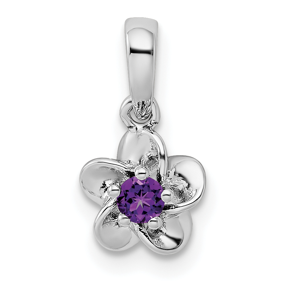 Sterling Silver Rhodium-plated Floral Amethyst Pendant (QBPD30AM)