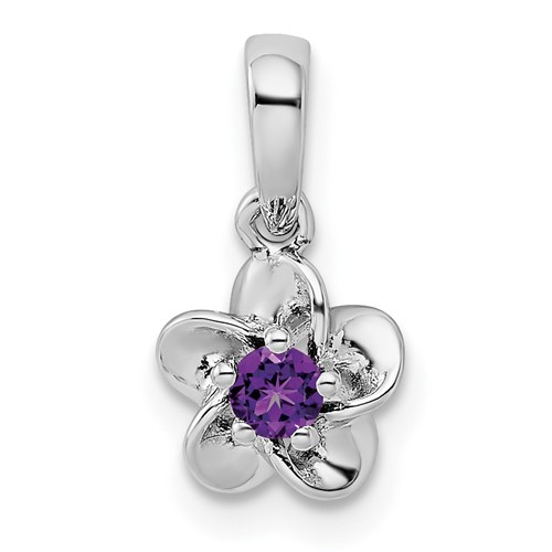 Sterling Silver Rhodium-plated Floral Amethyst Petite Pendant