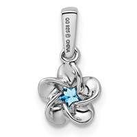 Sterling Silver Rhodium-plated Floral Blue Topaz Petite Pendant view 3