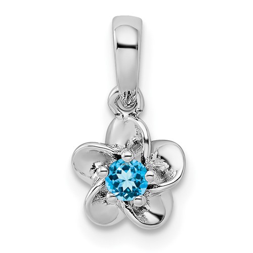 Sterling Silver Rhodium-plated Floral Blue Topaz Petite Pendant