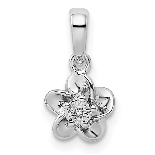 Sterling Silver Rhodium-plated Floral Diamond Dainty Pendant