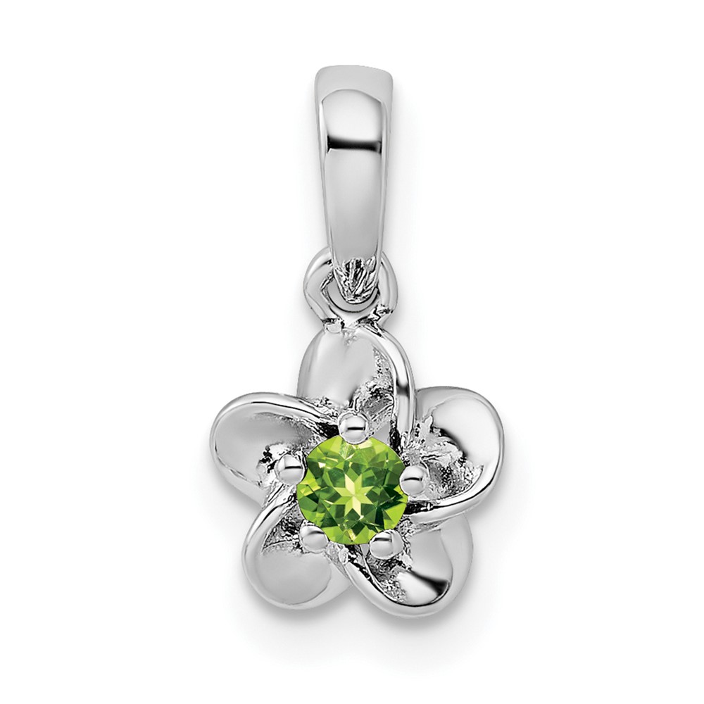Sterling Silver Rhodium-plated Floral Peridot Petite Pendant