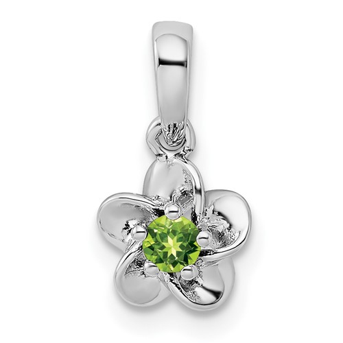 Sterling Silver Rhodium-plated Floral Peridot Petite Pendant