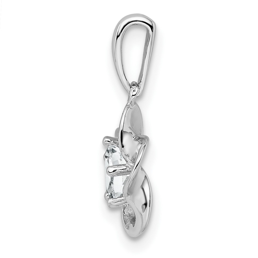 Sterling Silver Rhodium-plated Floral White Topaz Pendant (QBPD31APR)