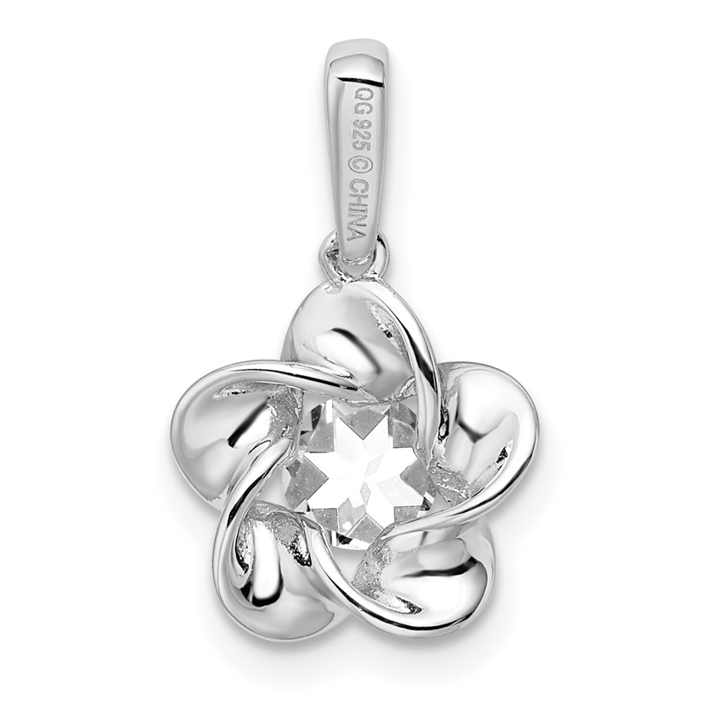 Sterling Silver Rhodium-plated Floral White Topaz Pendant (QBPD31APR)