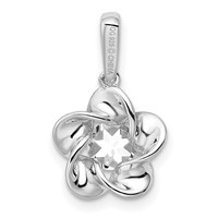 Sterling Silver Rhodium-plated Floral White Topaz Pendant view 4