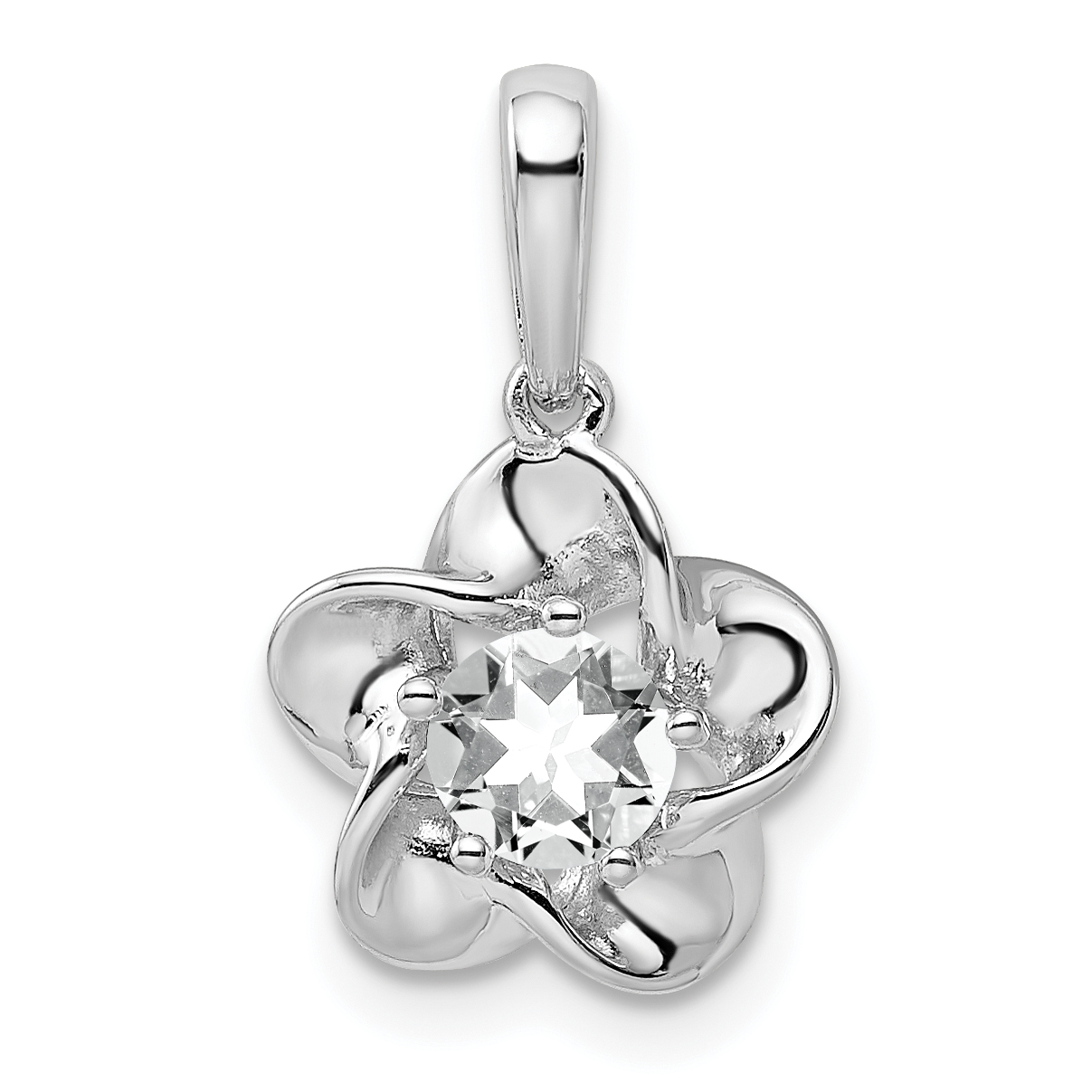 Sterling Silver Rhodium-plated Floral White Topaz Pendant (QBPD31APR)