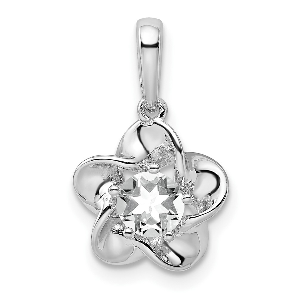 Sterling Silver Rhodium-plated Floral White Topaz Pendant (QBPD31APR)