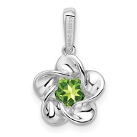 Sterling Silver Rhodium-plated Floral Peridot Pendant view 4