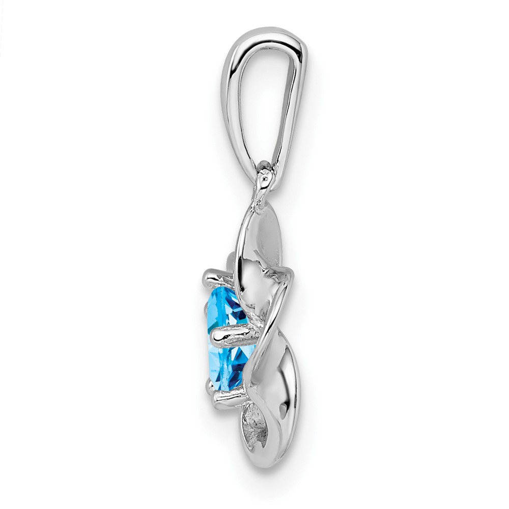 Sterling Silver Rhodium-plated Floral Blue Topaz Pendant (QBPD31DEC)