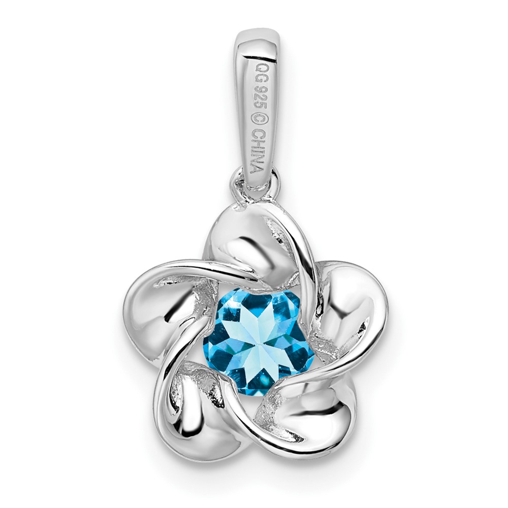 Sterling Silver Rhodium-plated Floral Blue Topaz Pendant (QBPD31DEC)