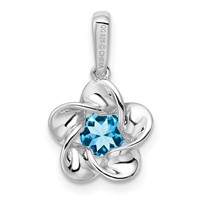 Sterling Silver Rhodium-plated Floral Blue Topaz Pendant view 4