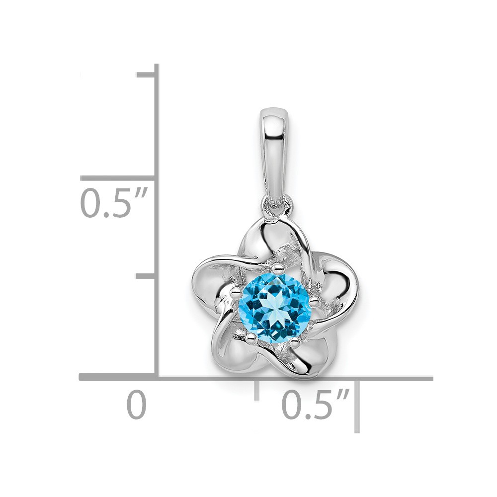 Sterling Silver Rhodium-plated Floral Blue Topaz Pendant (QBPD31DEC)