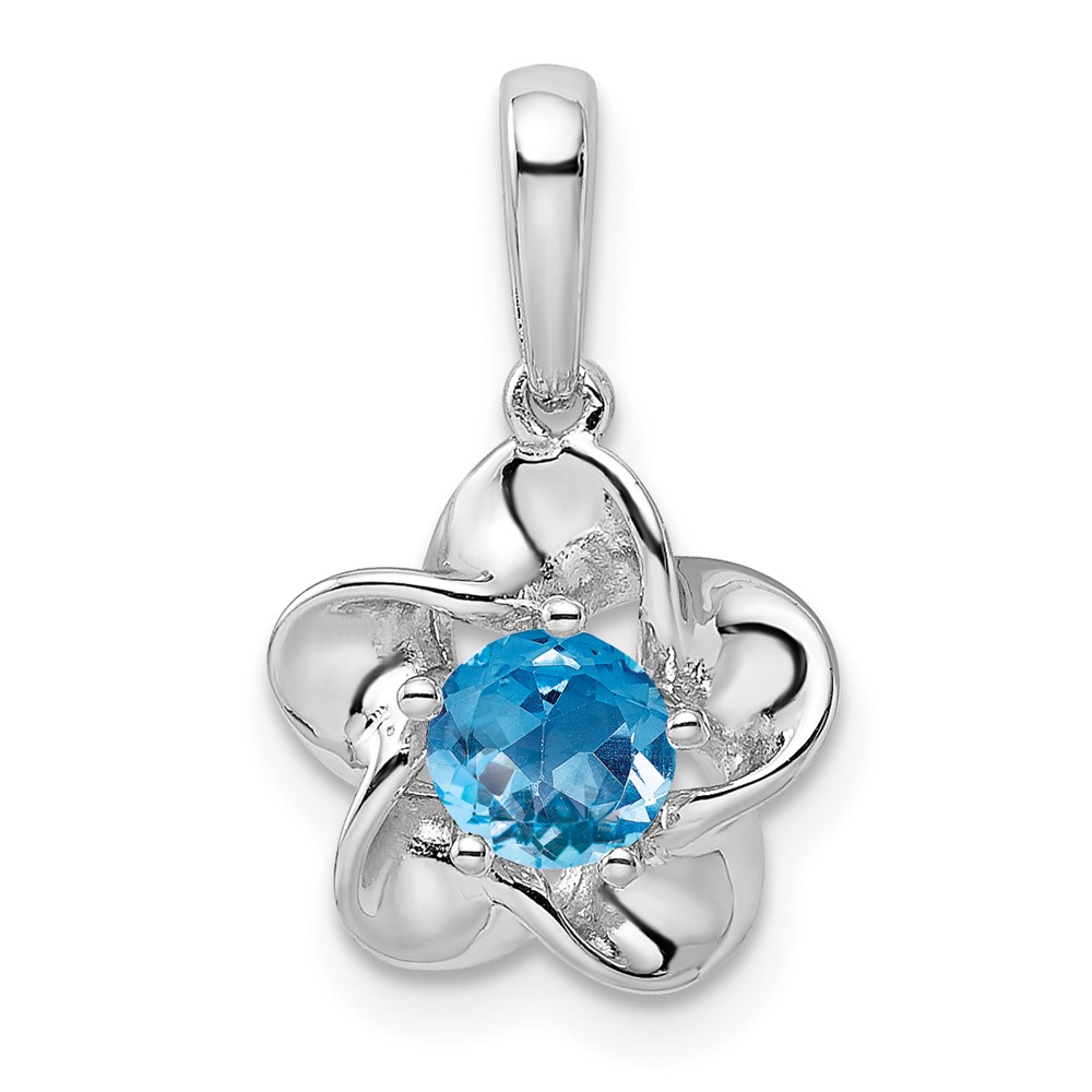 Sterling Silver Rhodium-plated Floral Blue Topaz Pendant (QBPD31DEC)