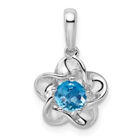 Sterling Silver Rhodium-plated Floral Blue Topaz Pendant view 1