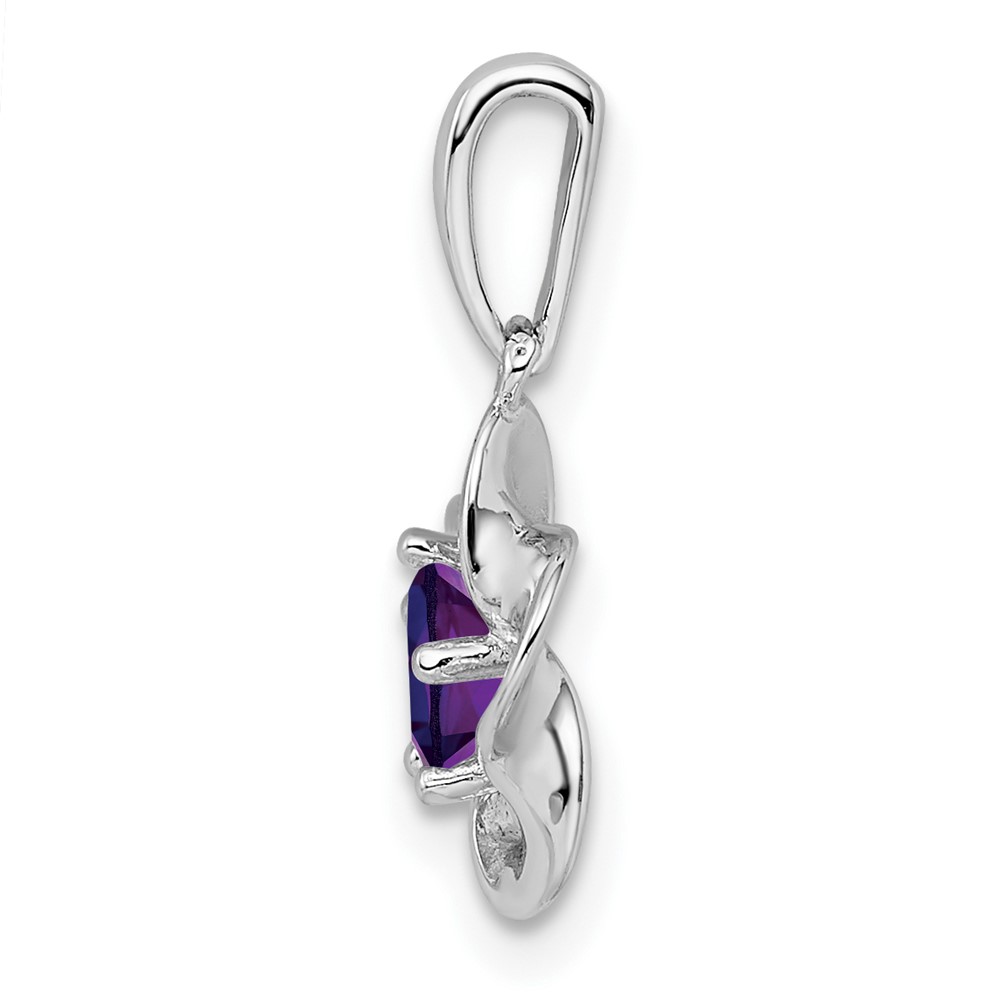 Sterling Silver Rhodium-plated Floral Amethyst Pendant (QBPD31FEB)