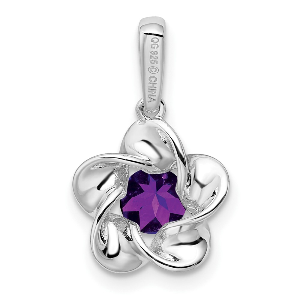 Sterling Silver Rhodium-plated Floral Amethyst Pendant (QBPD31FEB)