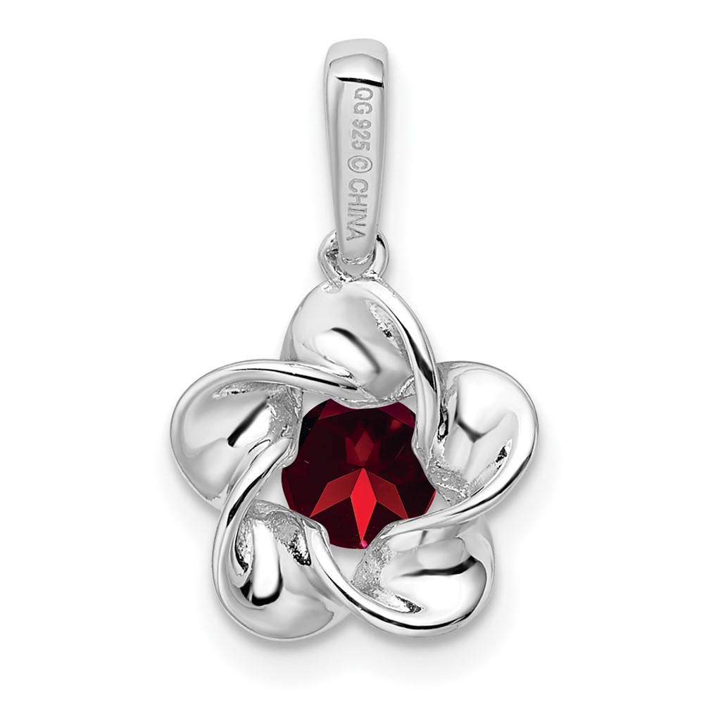 Sterling Silver Rhodium-plated Floral Garnet Pendant (QBPD31JAN)