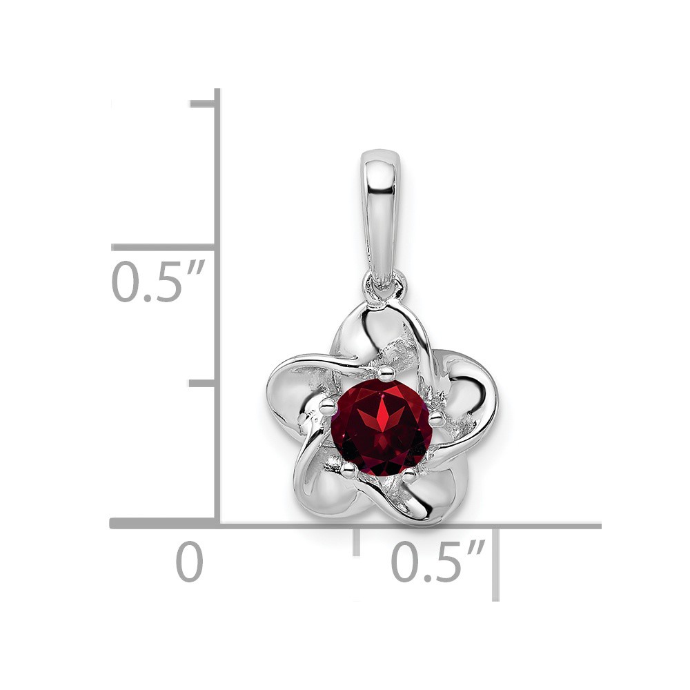 Sterling Silver Rhodium-plated Floral Garnet Pendant (QBPD31JAN)