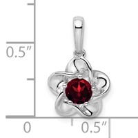 Sterling Silver Rhodium-plated Floral Garnet Pendant view 3