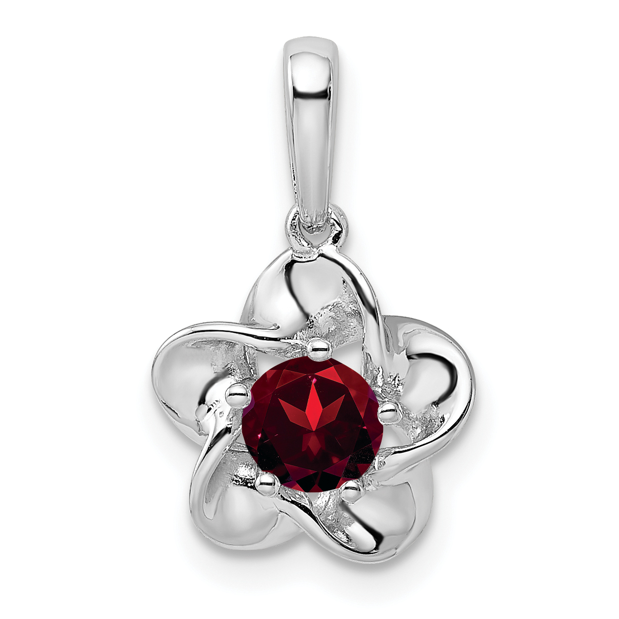 Sterling Silver Rhodium-plated Floral Garnet Pendant (QBPD31JAN)