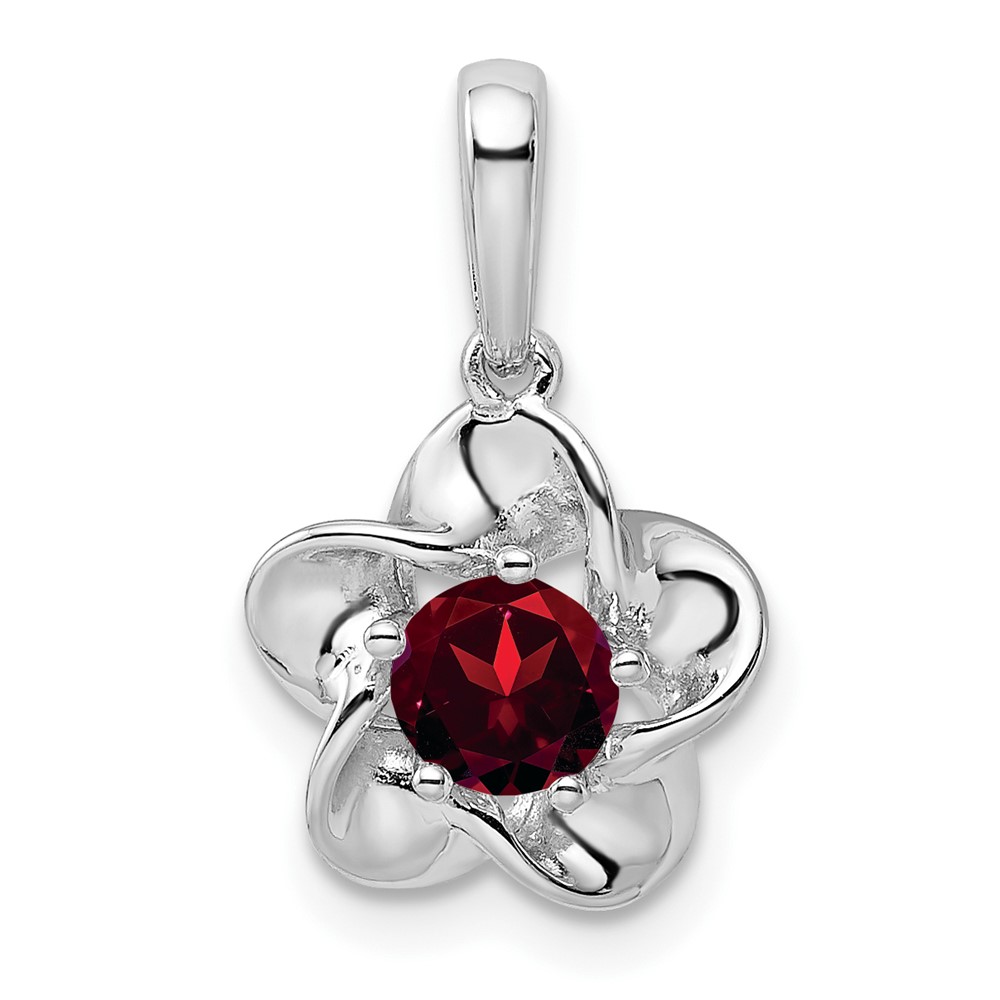 Sterling Silver Rhodium-plated Floral Garnet Pendant (QBPD31JAN)