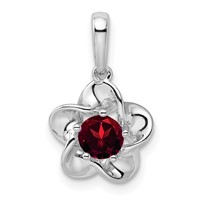 Sterling Silver Rhodium-plated Floral Garnet Pendant view 1