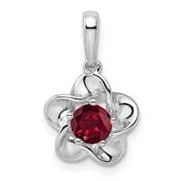 Sterling Silver Rhodium-plated Floral Created Ruby Pendant view 1