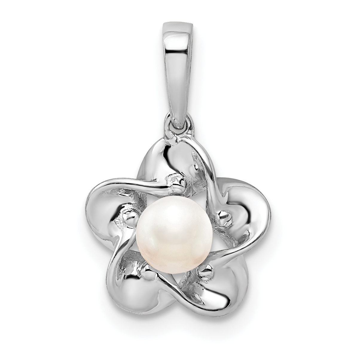 Sterling Silver Rhodium-plated Floral FWC Pearl Pendant (QBPD31JUN)