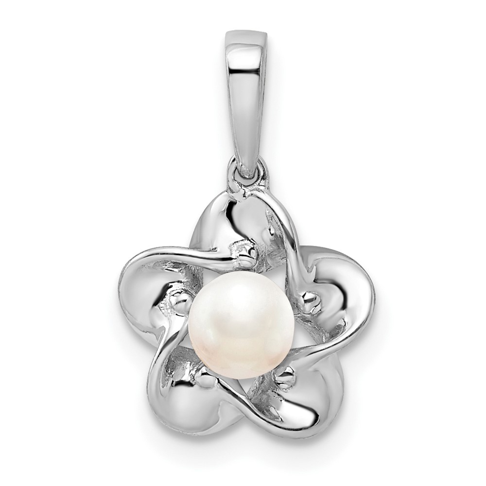 Sterling Silver Rhodium-plated Floral Fwc Pearl Pendant