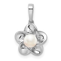 Sterling Silver Rhodium-plated Floral Fwc Pearl Pendant view 1