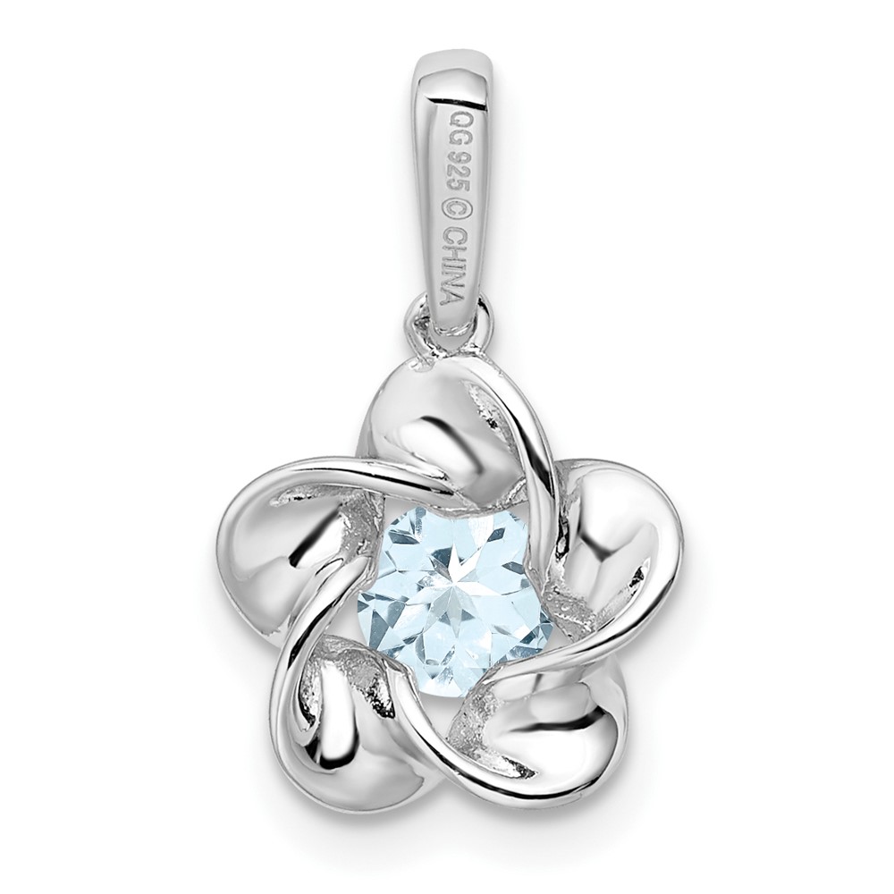 Sterling Silver Rhodium-plated Floral Aquamarine Pendant (QBPD31MAR)
