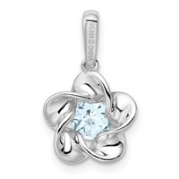 Sterling Silver Rhodium-plated Floral Aquamarine Pendant view 4