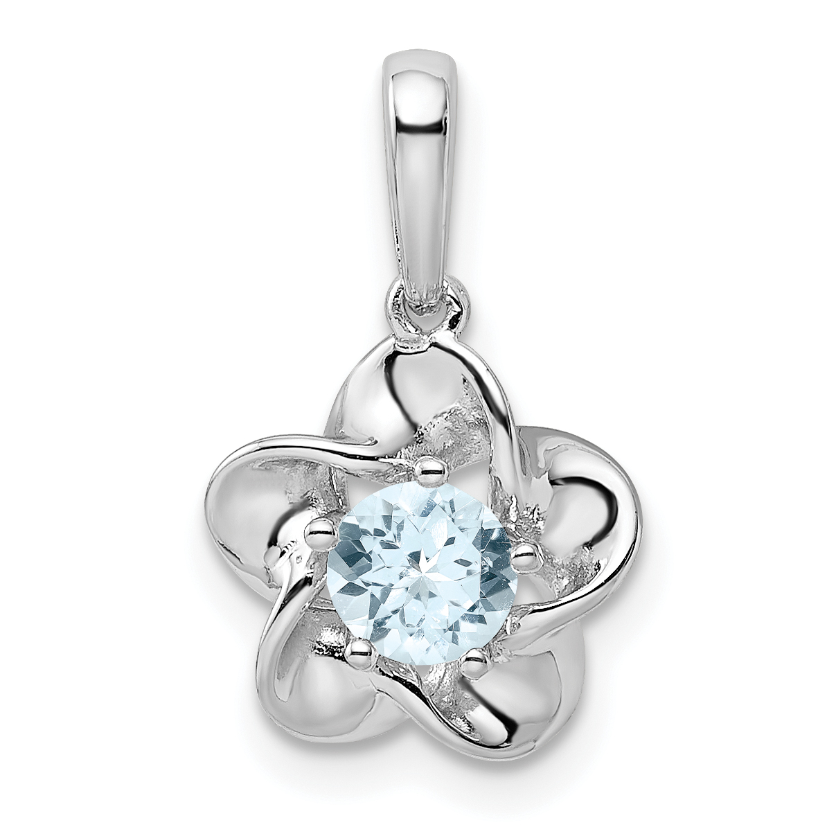Sterling Silver Rhodium-plated Floral Aquamarine Pendant (QBPD31MAR)