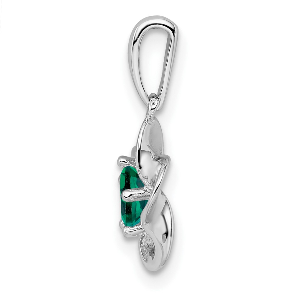 Sterling Silver Rhodium-plated Floral Created Emerald Pendant (QBPD31MAY)