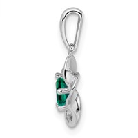 Sterling Silver Rhodium-plated Floral Created Emerald Pendant view 2