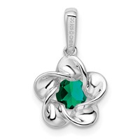 Sterling Silver Rhodium-plated Floral Created Emerald Pendant view 4
