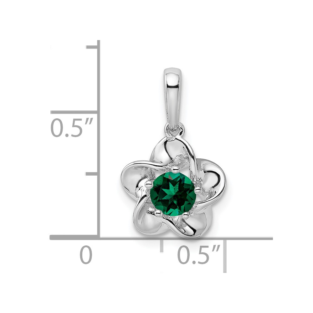 Sterling Silver Rhodium-plated Floral Created Emerald Pendant (QBPD31MAY)