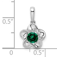 Sterling Silver Rhodium-plated Floral Created Emerald Pendant view 3