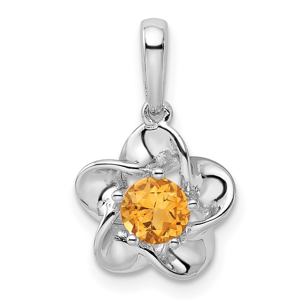 Sterling Silver Rhodium-plated Floral Citrine Pendant (QBPD31NOV)